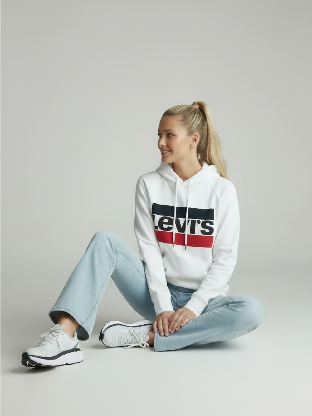 Levi's White Logo Graphic Hooded Sweatshirt - Size XS